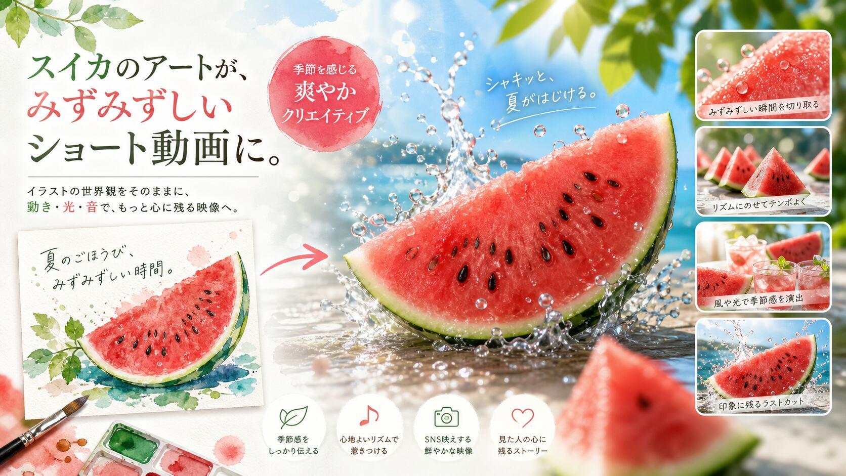 Filmoraの画像から動画生成でスイカ素材を動かす