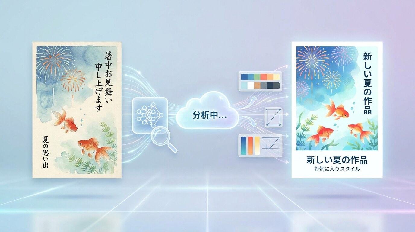 FilmoraのAI画像からプロンプト生成で暑中見舞いカードを再現