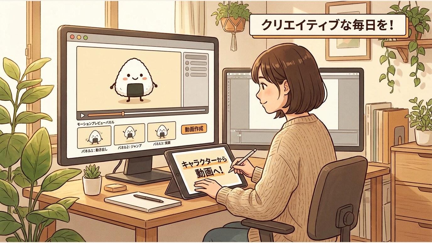 FilmoraのAI画像から動画生成で食べ物擬人化キャラクターを動画化