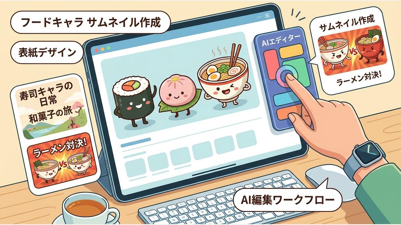 FilmoraのAIサムネイルエディターで食べ物擬人化投稿カバーを作成
