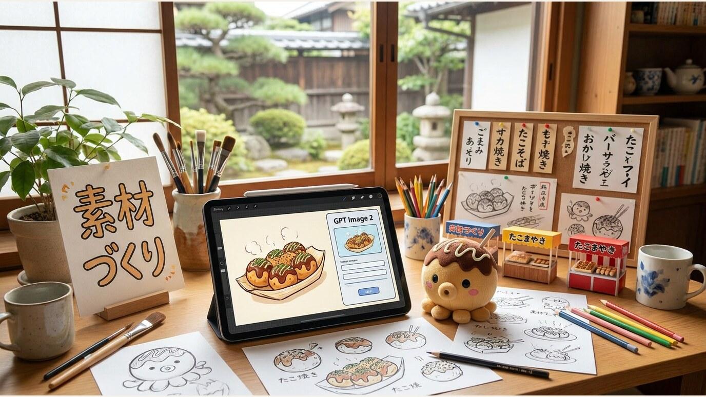 FilmoraのGPT Image 2でたこ焼きイラストを作成