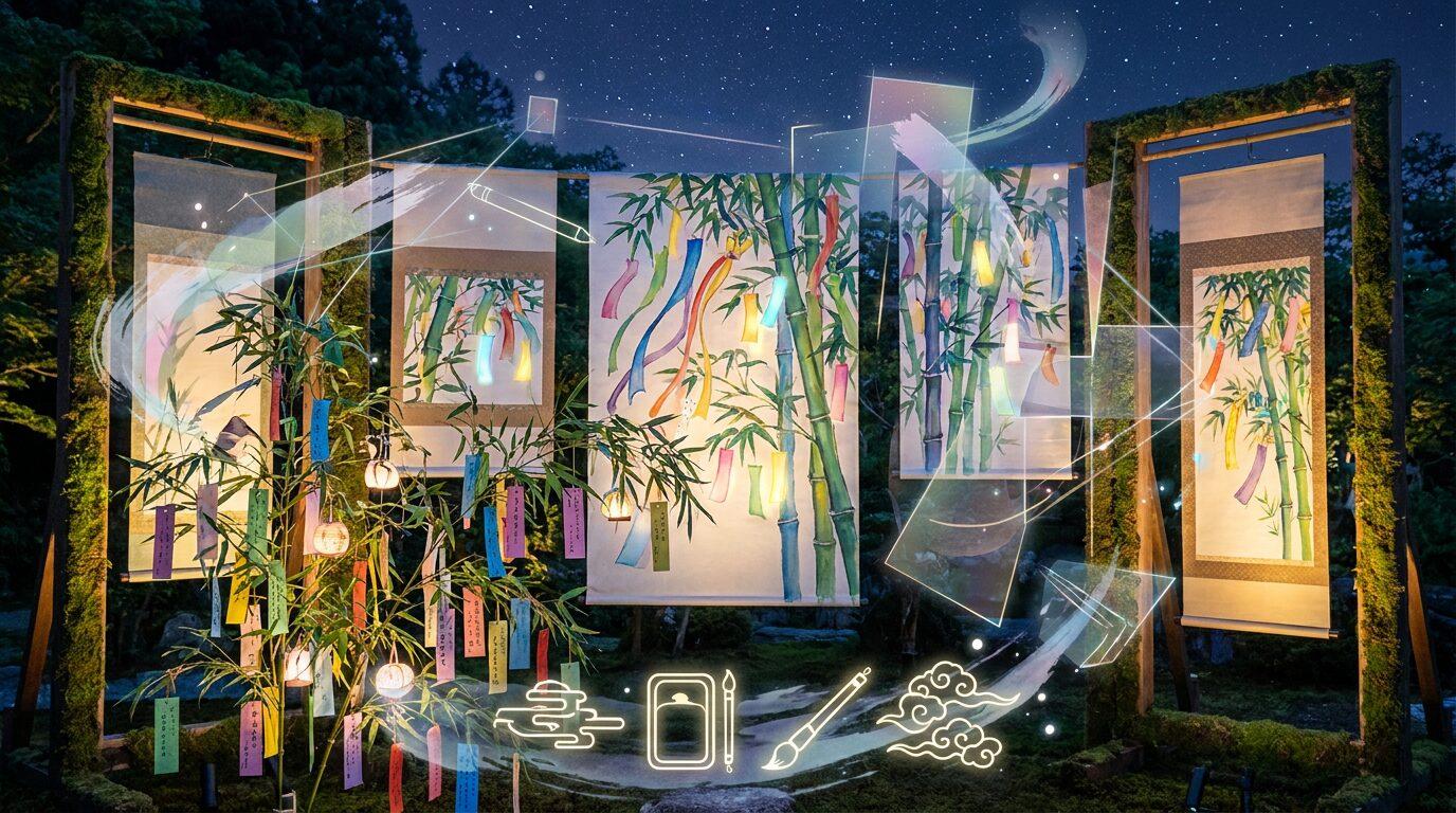 FilmoraのAI画像からプロンプト生成で七夕イラストの作風をそろえる