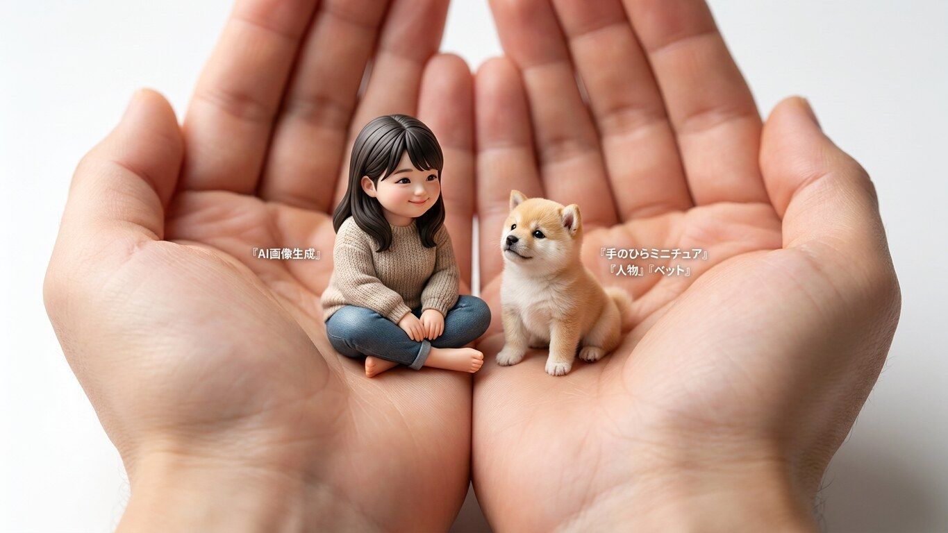 FilmoraのAI画像生成で手のひらAIミニチュア画像を作成