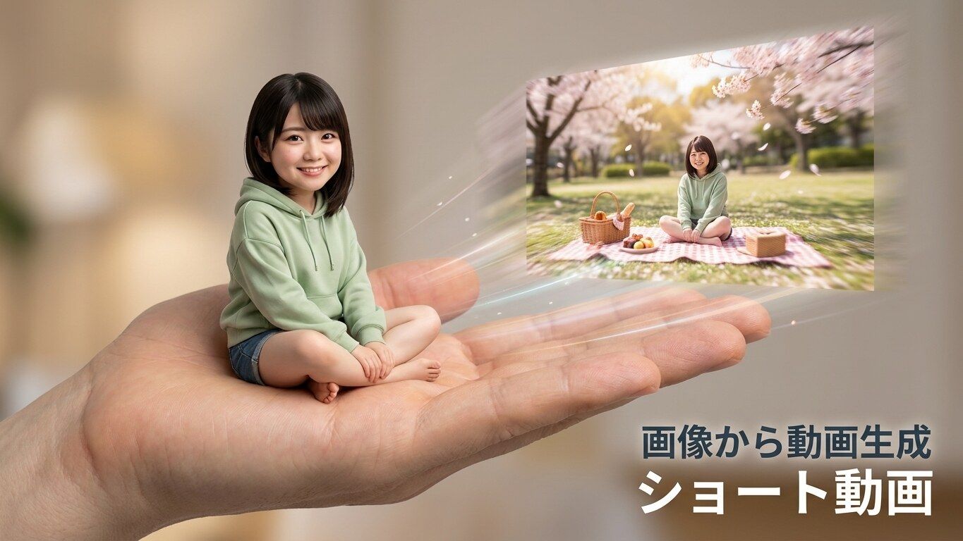 Filmoraの画像から動画生成で手のひらミニチュア画像を動かす