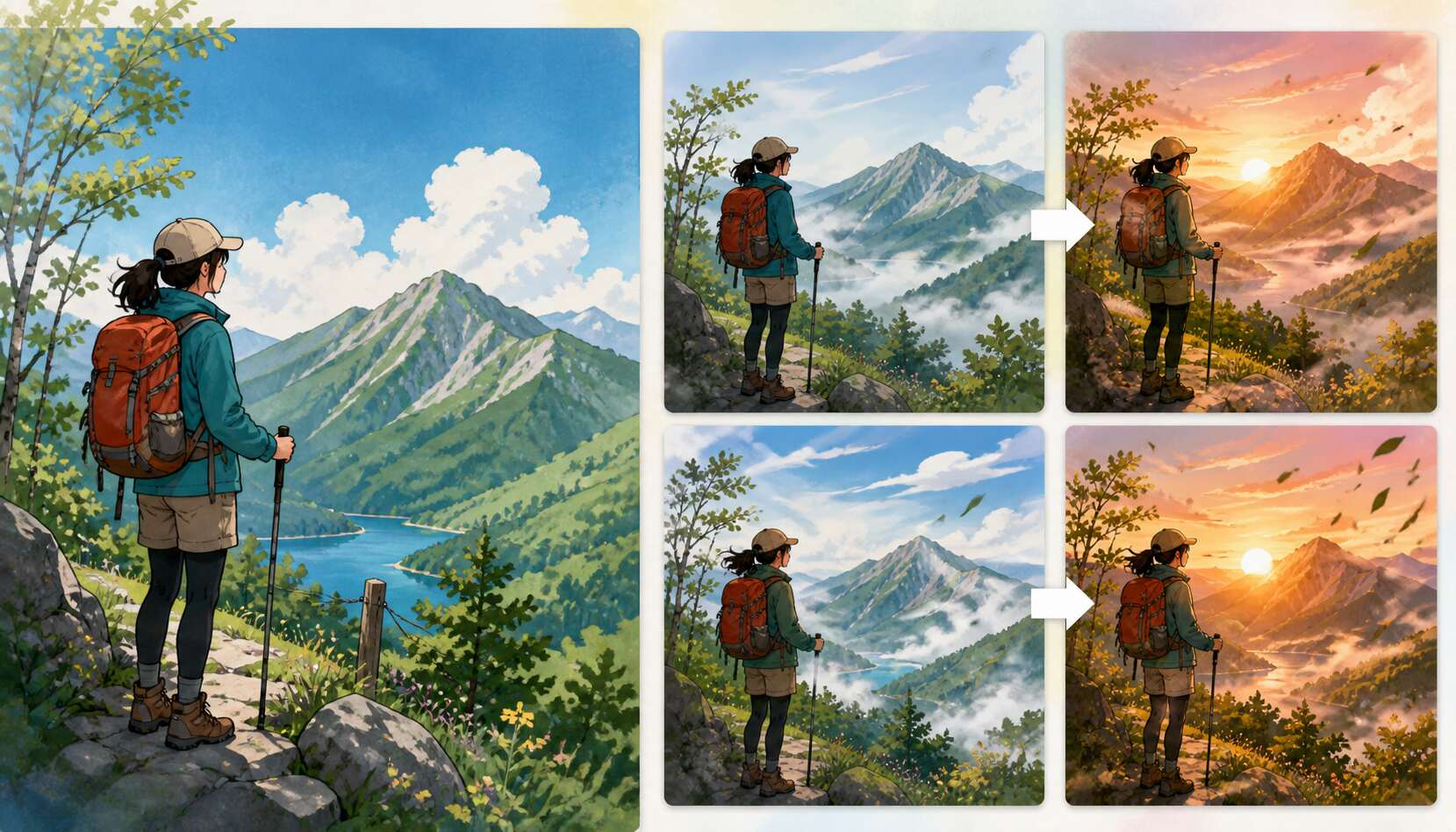 FilmoraのAI画像から動画生成で登山イラストを動かすイメージ