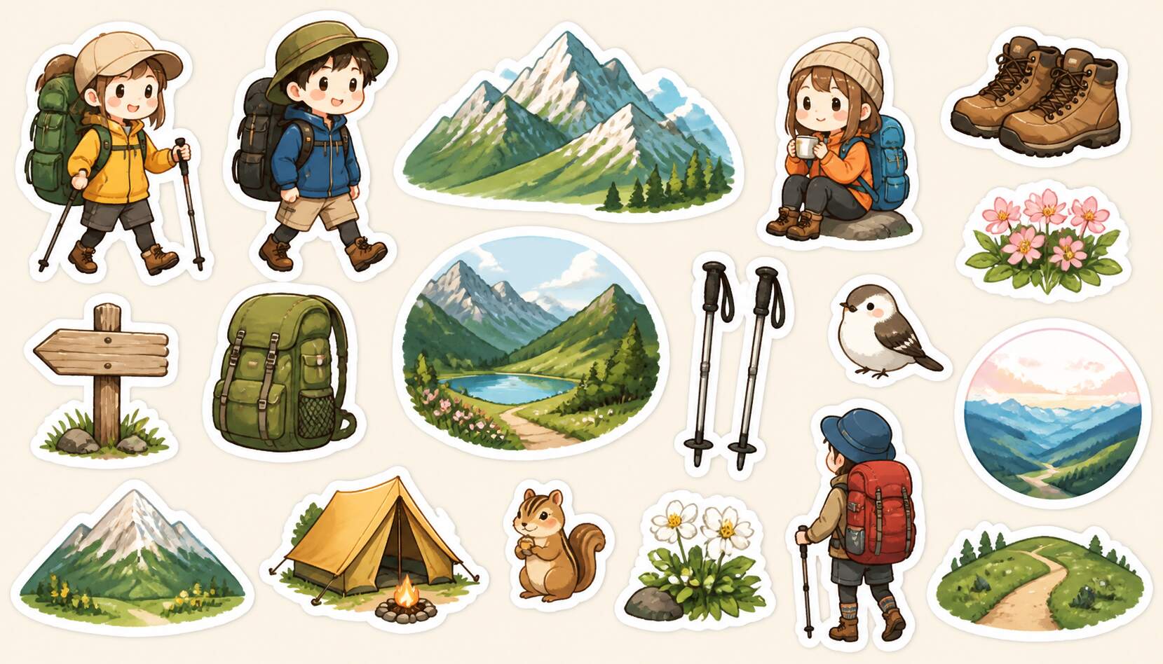 FilmoraのAIステッカーで登山モチーフを作るイメージ