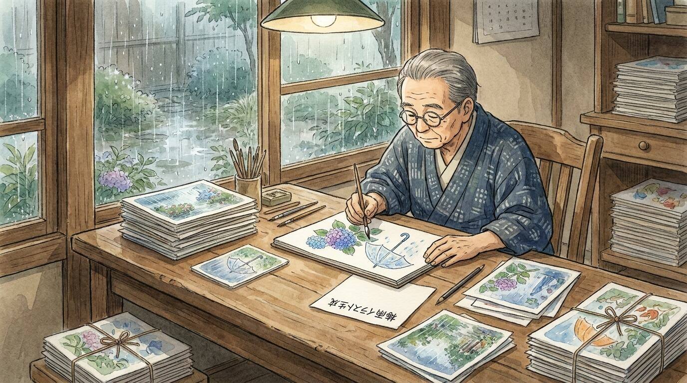FilmoraのGPT Image 2で梅雨イラストを生成
