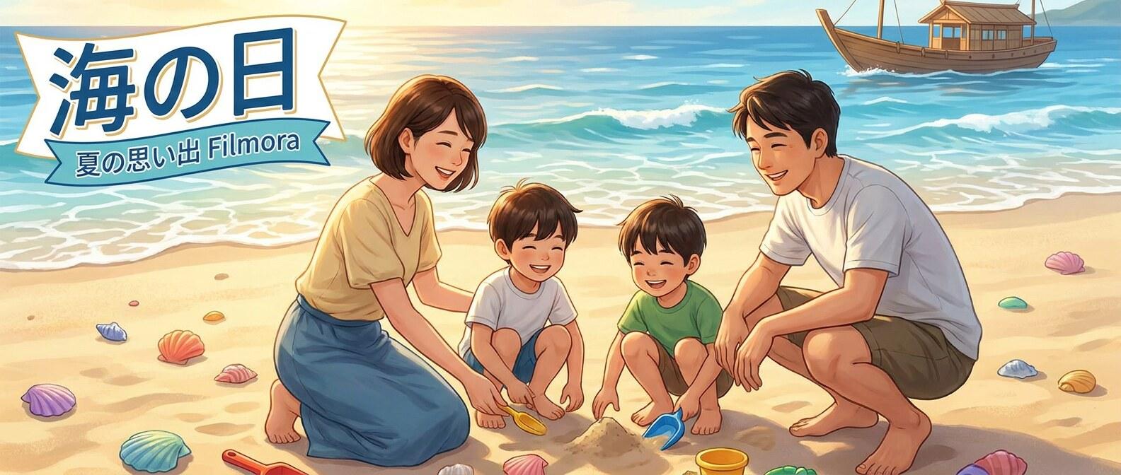 FilmoraのGPT Image 2で海の日イラストを作成