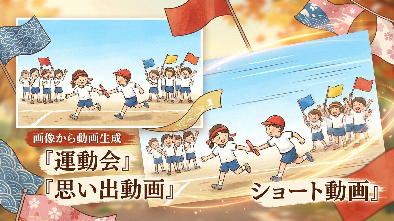 Filmoraで運動会イラストにタイトルや行事情報を入れるイメージ