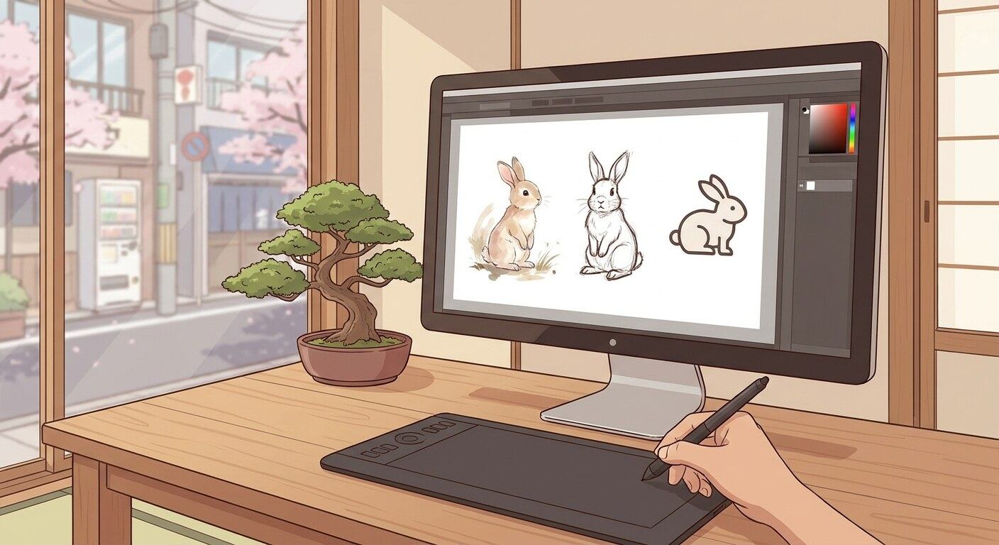 FilmoraのAI画像生成でうさぎイラストを作成