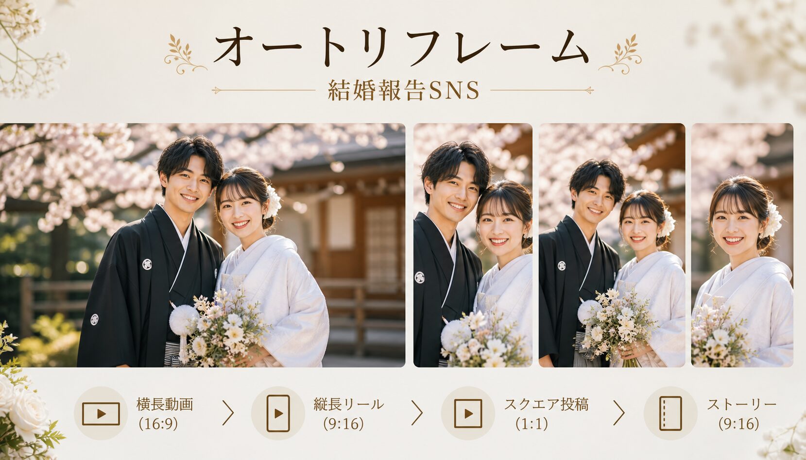 結婚報告SNSや縦動画へ展開しやすいオートリフレーム