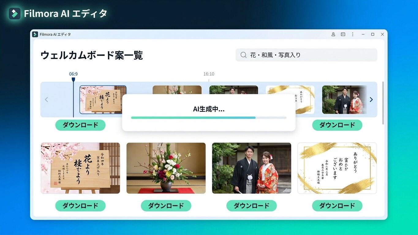 FilmoraのAI画像生成でウェルカムボードの雰囲気を作り分ける