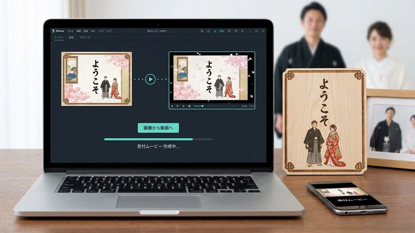 Filmoraでウェルカムボードを動画化して結婚報告ムービーに展開