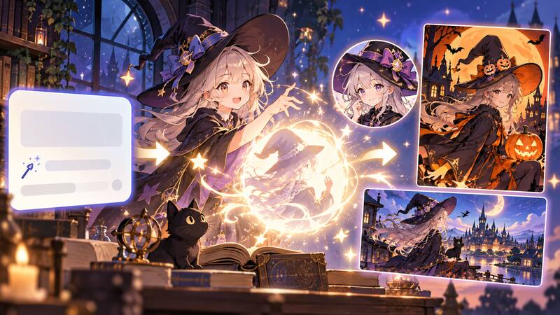 GPT Image 2で用途別の魔女イラストを生成するイメージ