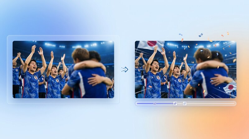 FilmoraのAI画像から動画生成で勝利リアクション画像を動画化するイメージ