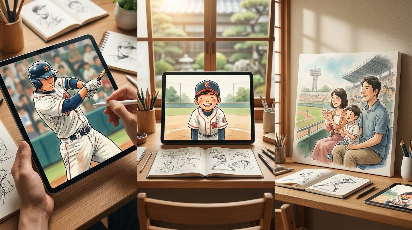 FilmoraのGPT Image 2で野球イラストを生成するイメージ
