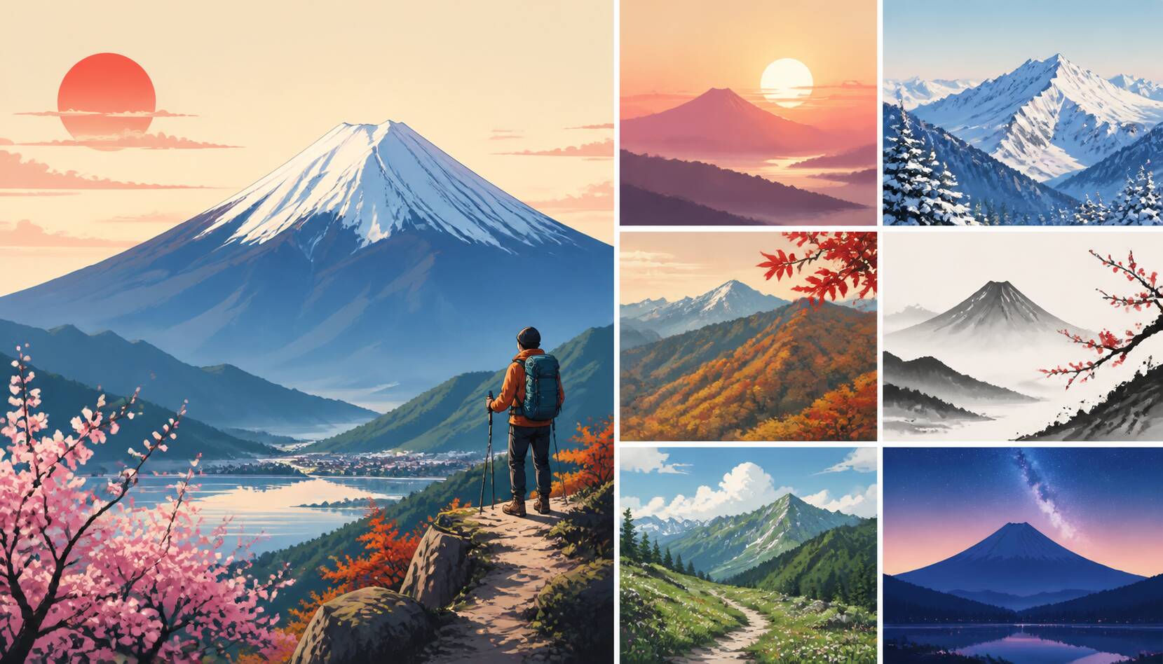 FilmoraでAI画像生成を使って山イラスト素材を作るイメージ
