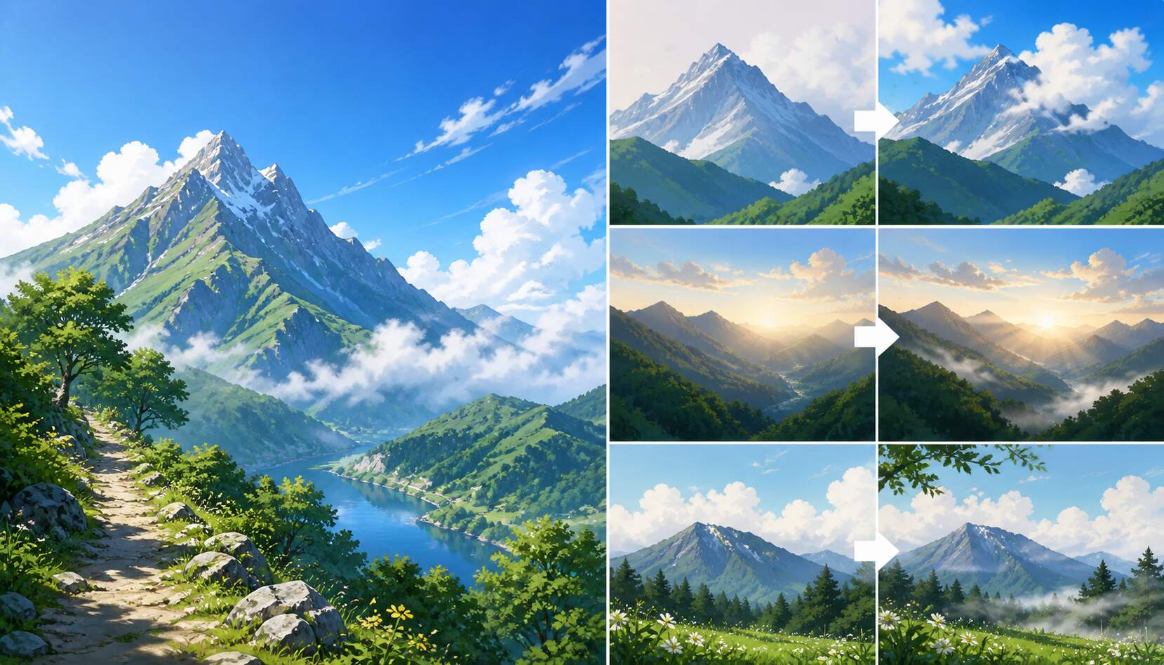 FilmoraのAI画像から動画生成で山の日イラストを動かすイメージ