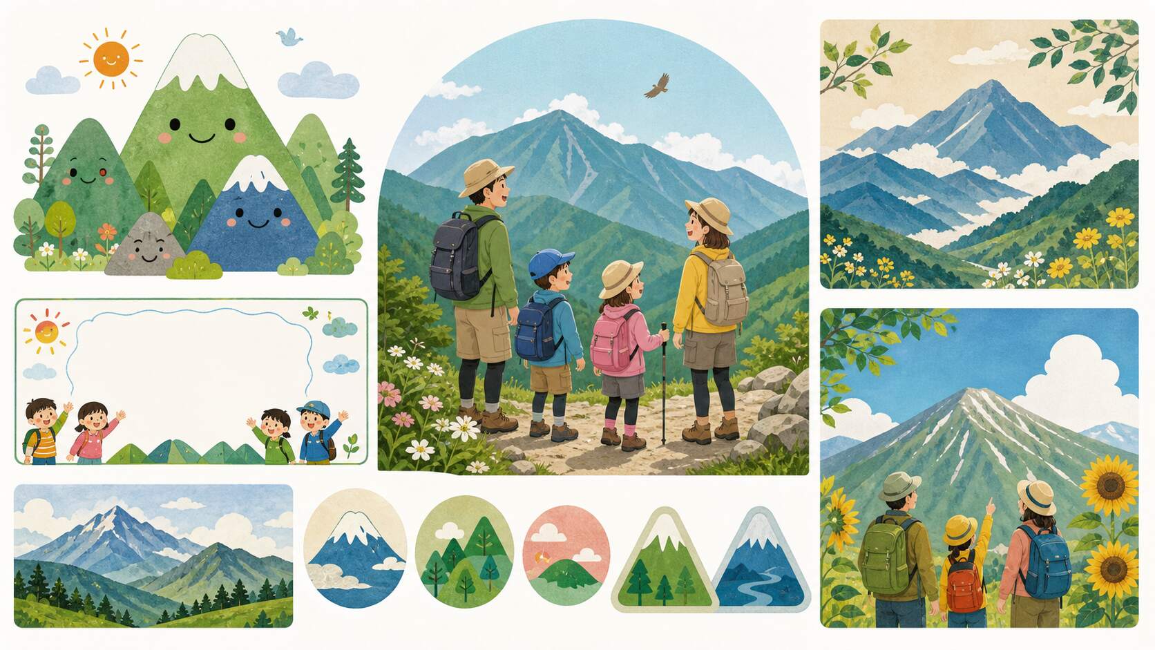 FilmoraのGPT Image 2で山の日イラストを用途別に生成するイメージ
