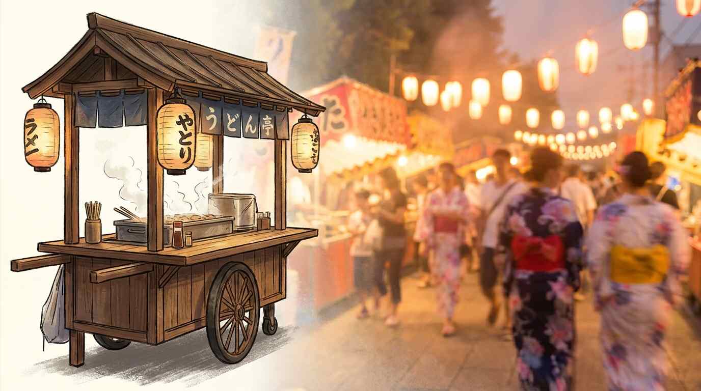 FilmoraのAI画像から動画生成で屋台イラストを動かすイメージ
