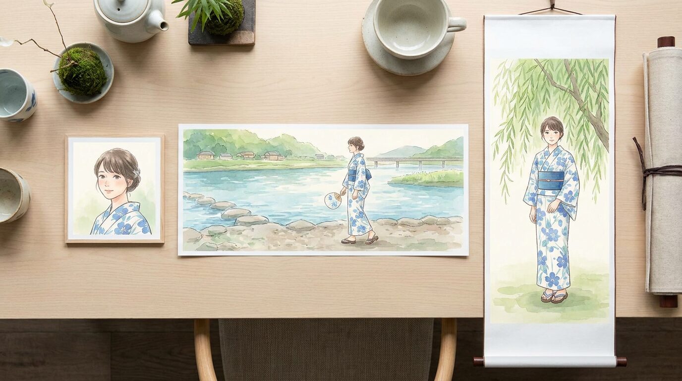 Filmoraのオートリフレームで浴衣画像を比率展開するイメージ