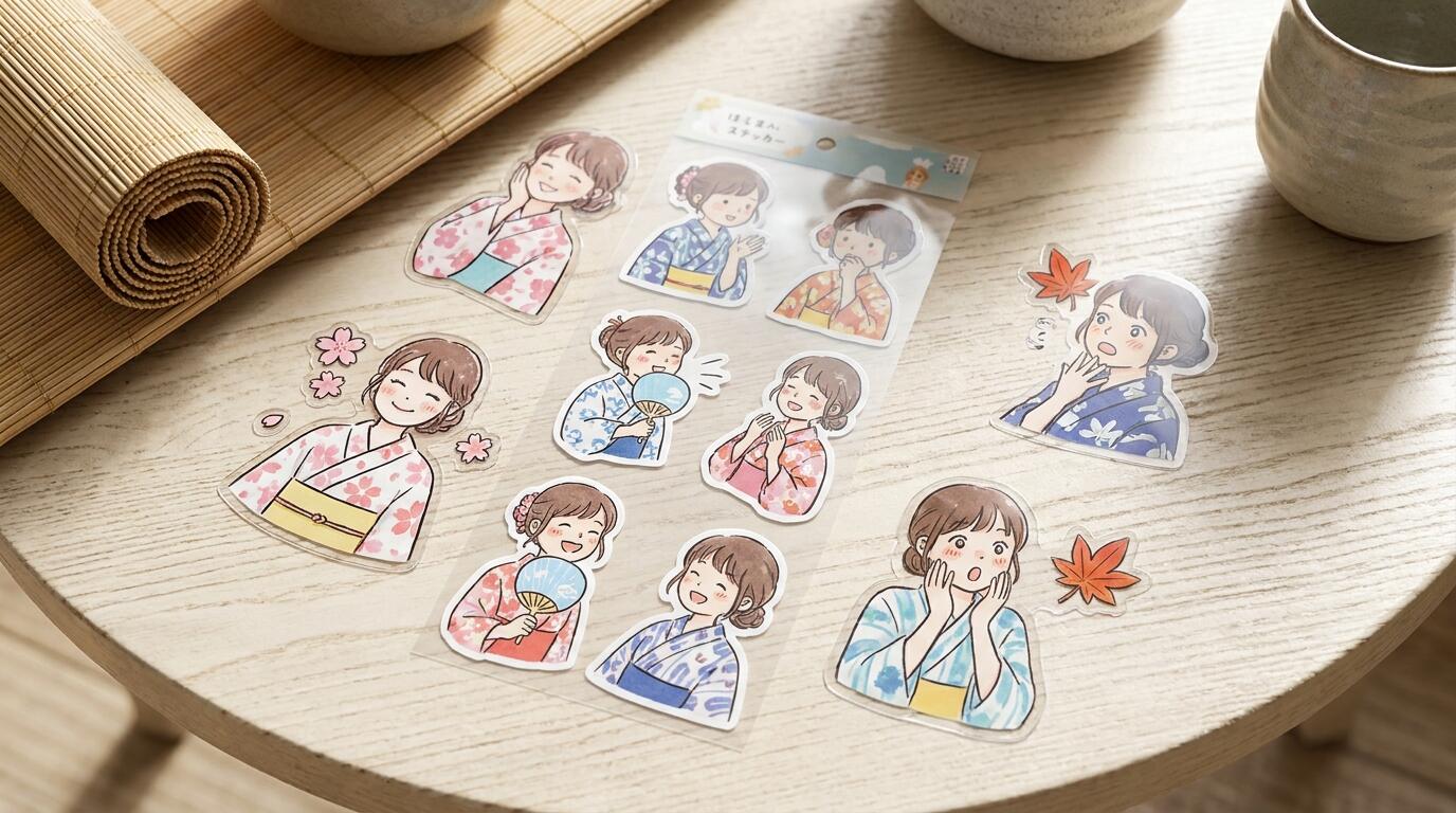 FilmoraのAIステッカーで浴衣イラストをデコ素材にするイメージ