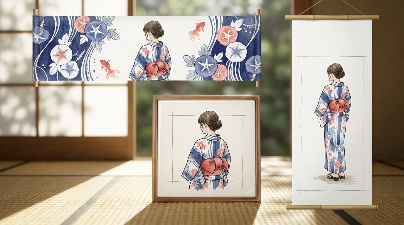 Filmoraのオートリフレームで浴衣イラストを比率展開するイメージ