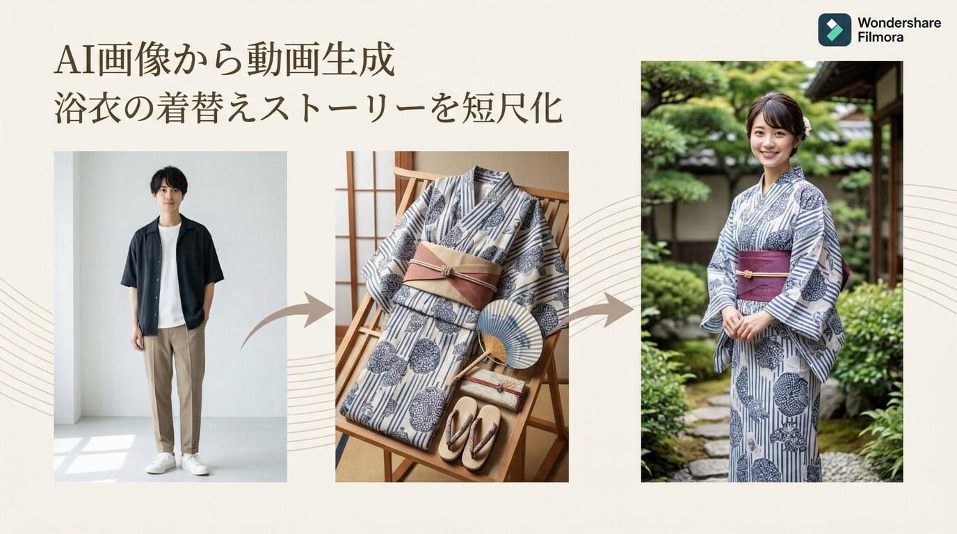 Filmoraで浴衣試着画像をショート動画化