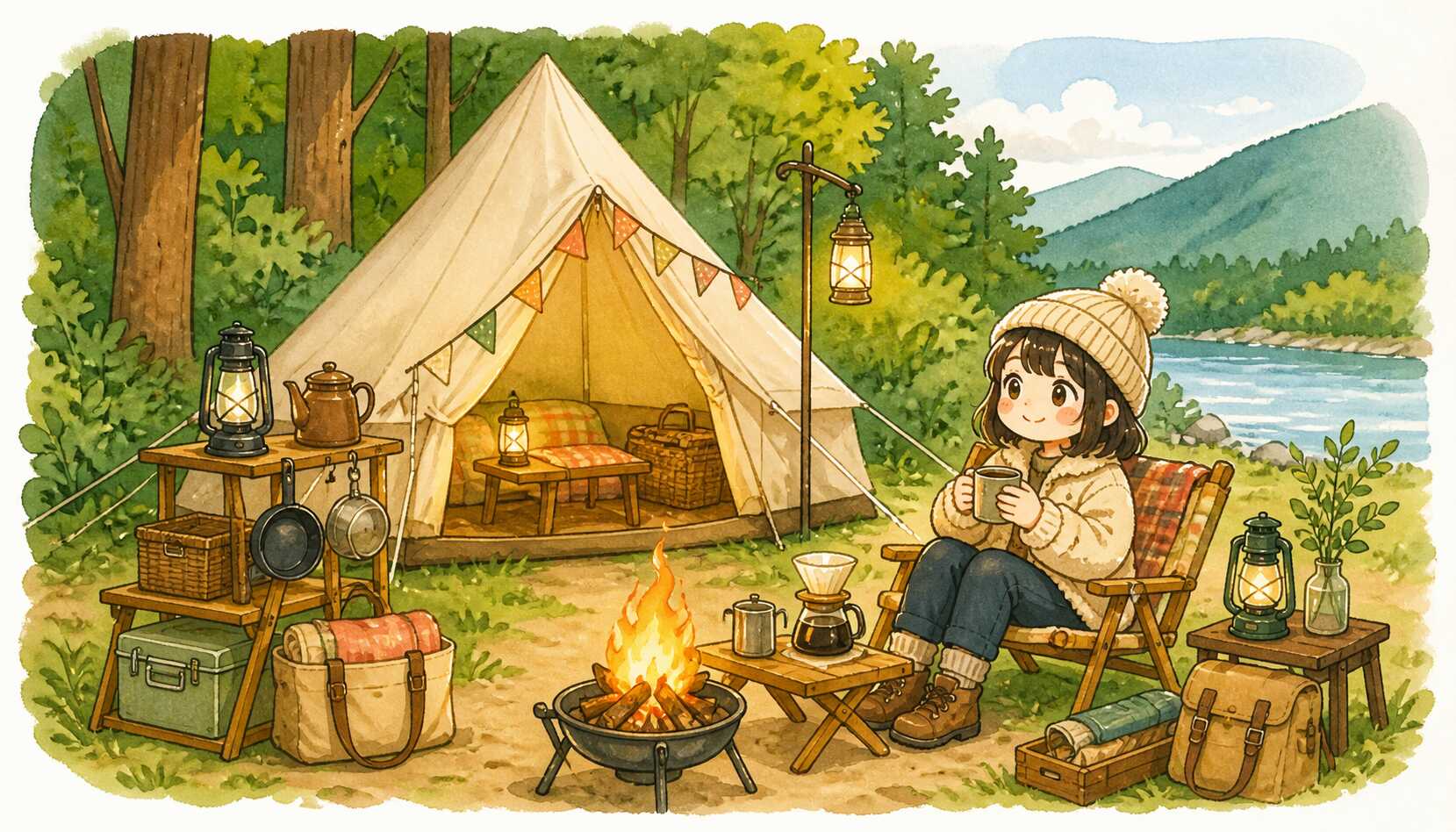 FilmoraでAI画像からプロンプト生成を使ってキャンプイラストの方向性を整理するイメージ