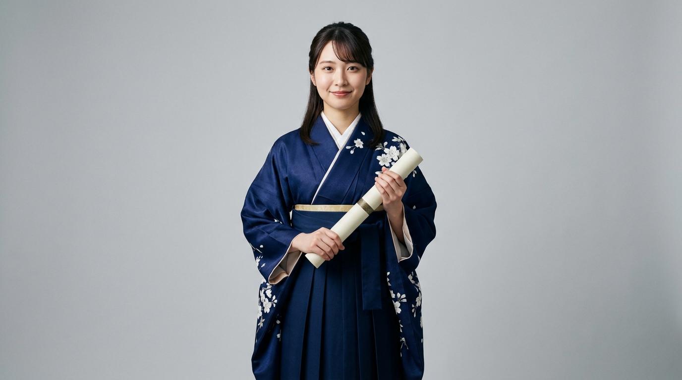 卒業証書を胸元で持つ王道スタイルの個人卒業アルバム写真ポーズ