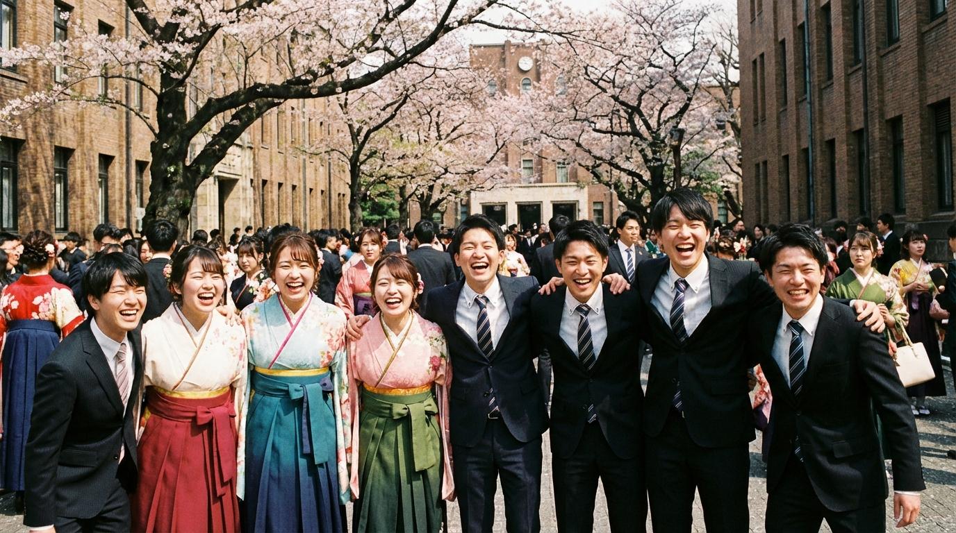 肩を組んで仲良し感をアピールする集合卒業アルバム写真ポーズ