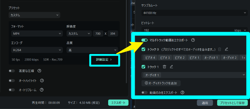 enable export multi track video function