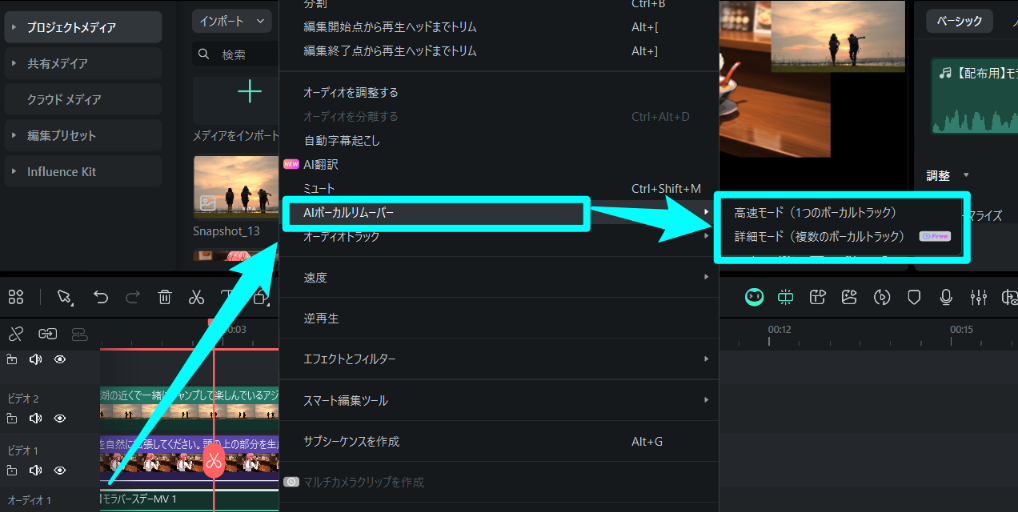 AI Vocal Remover modes selection