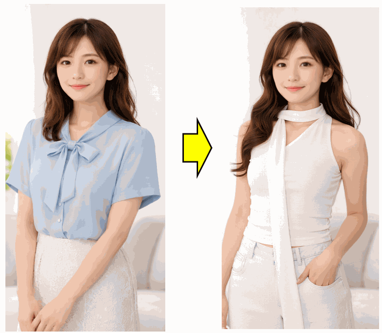 Filmoraモバイルで写真の服を変えた例