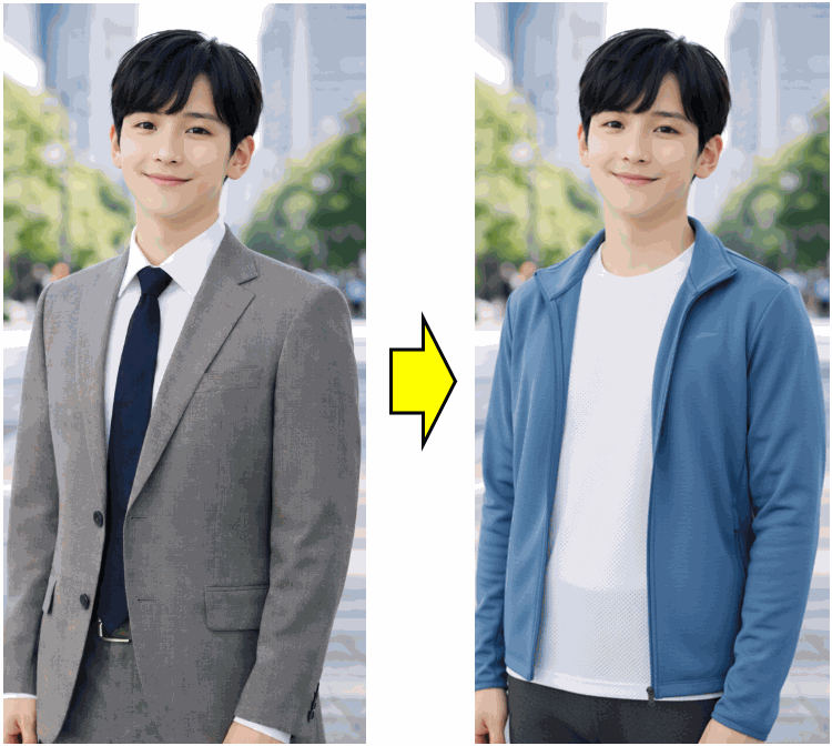 Lightleapで写真の服を変えた例