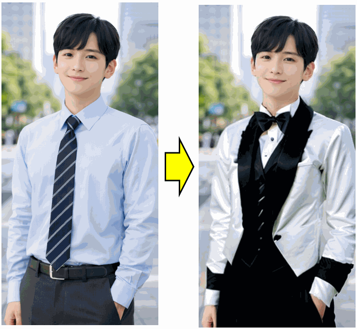 Canvaで写真の服を変えた例