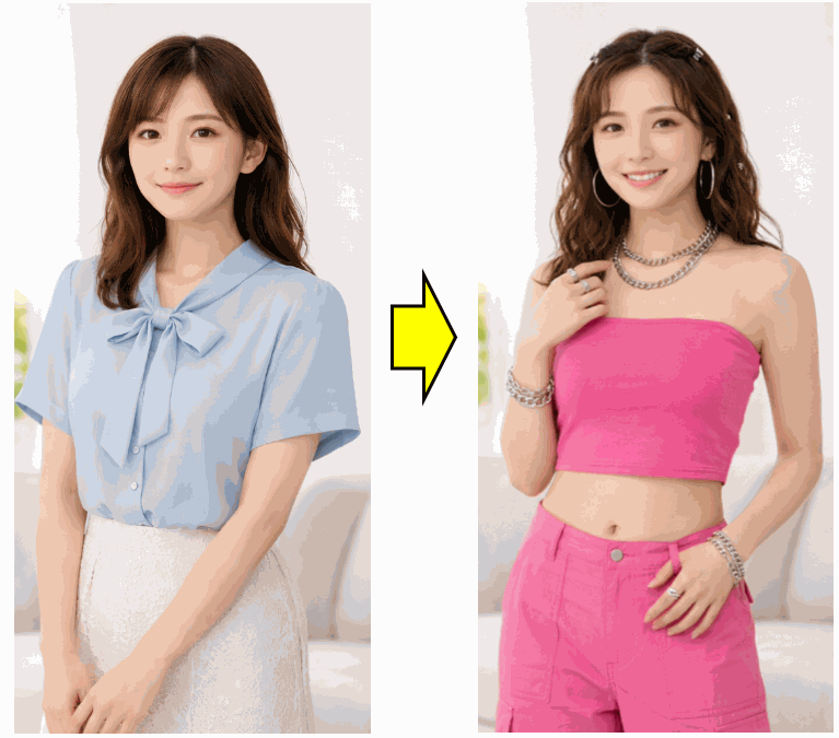 Y2Kストリート風に服を変えた生成例