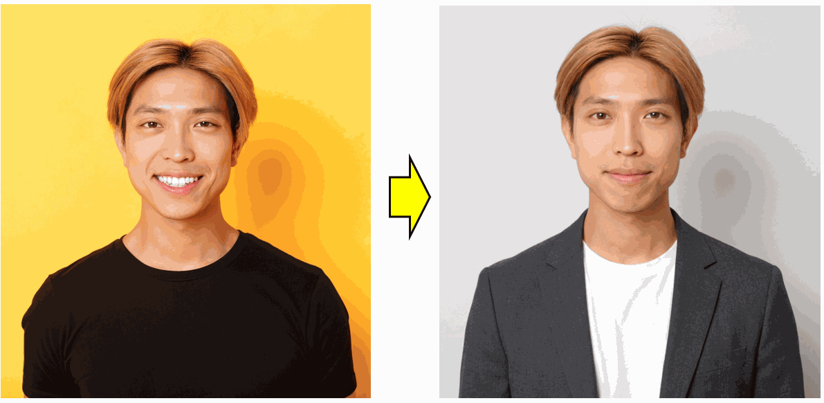 スナップ写真から作成した履歴書写真の例