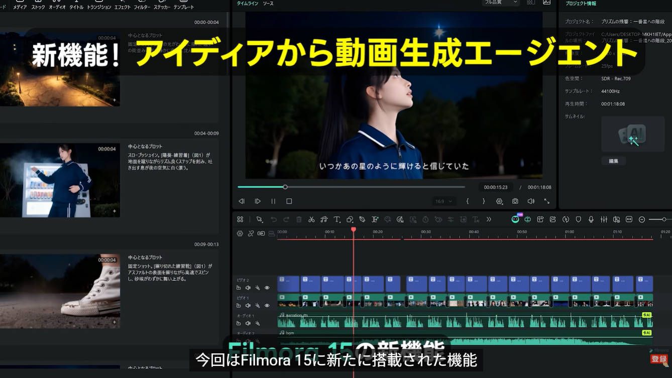 Filmoraの動画生成エージェントでアイデアから動画を作るイメージ