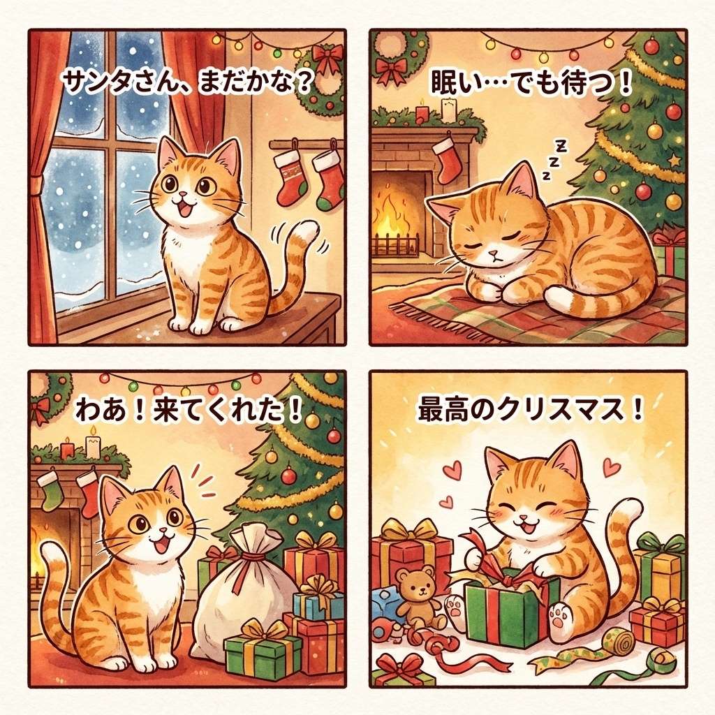 クリスマス猫の4コマ漫画