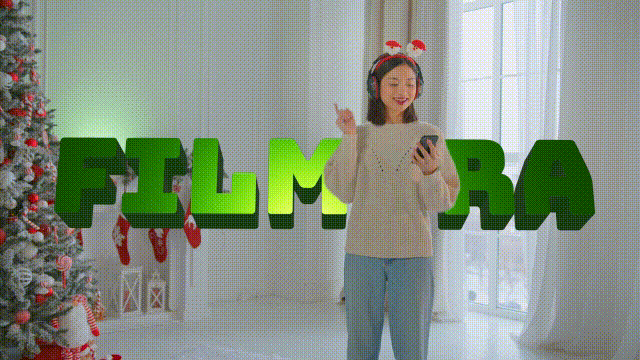 FilmoraのAIポートレート合成デモ - 人物背景を透過してロゴと高度な合成