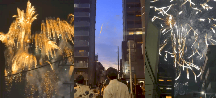花火動画の明暗差による失敗例 - 白飛びと黒つぶれが発生している画面