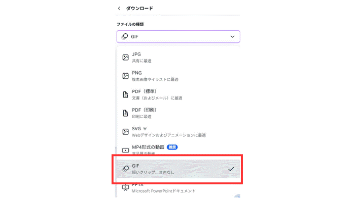 GIF形式でエクスポート