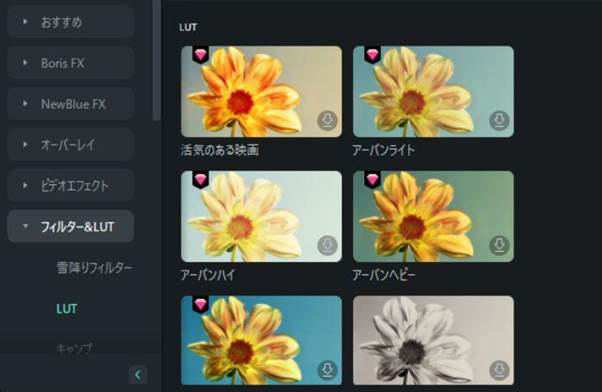 Filmoraの3D Luts