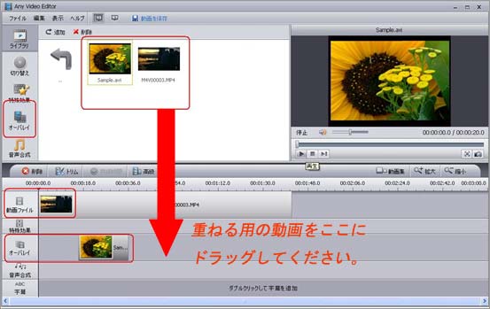 動画に動画・画像を重ねる