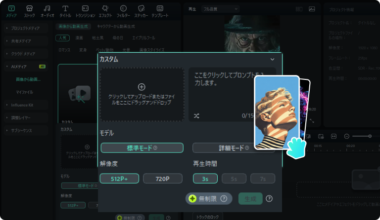 テキストプロンプトの入力、または画像・オーディオのアップロード