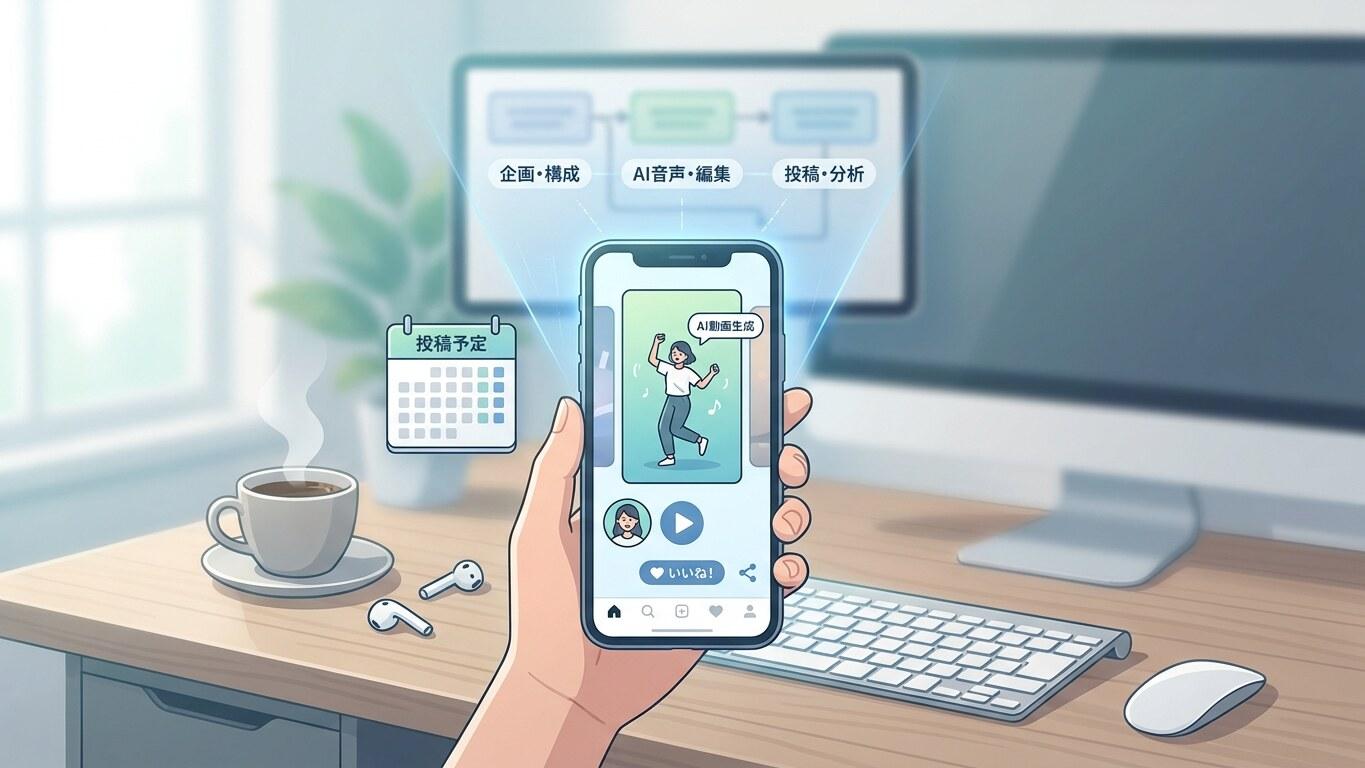 AIとショート動画運用を組み合わせる副業イメージ