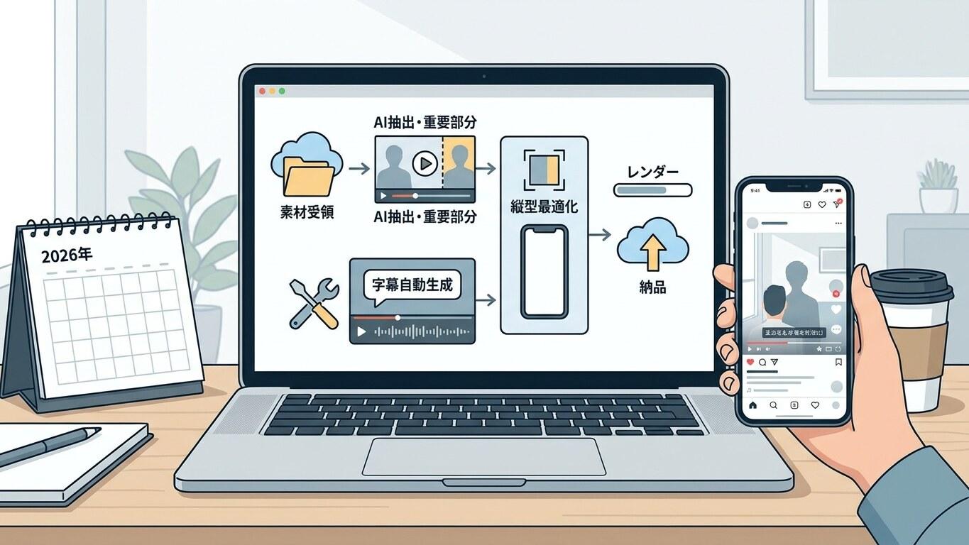 AIを使った動画編集副業のワークフローイメージ