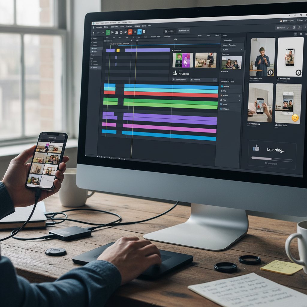 FilmoraでAI動画編集を行うワークフローのイメージ