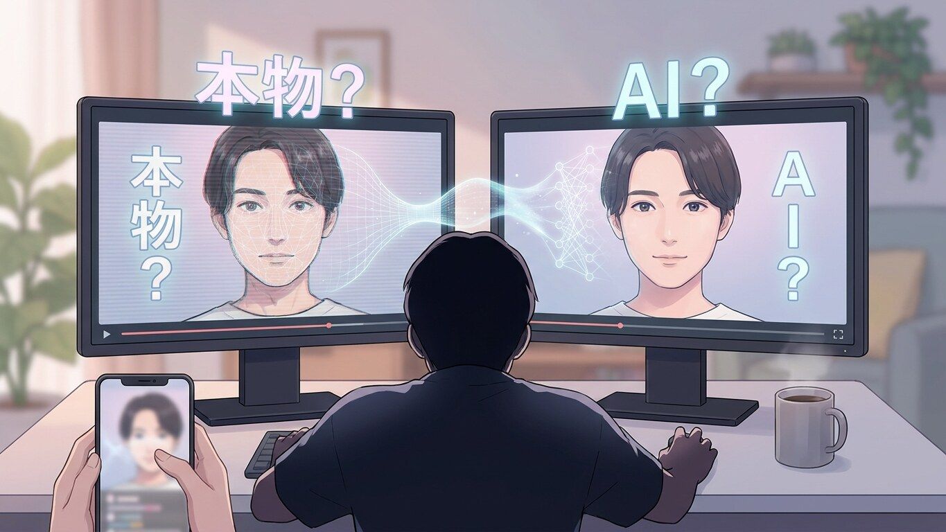 本物の動画とAI生成動画が見分けにくくなっているイメージ